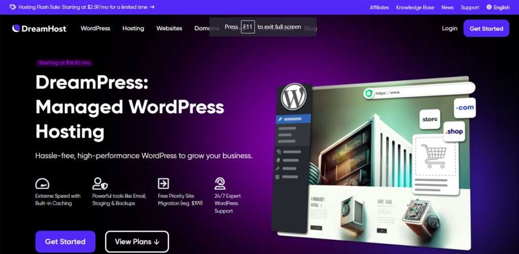 DreamHost webpage